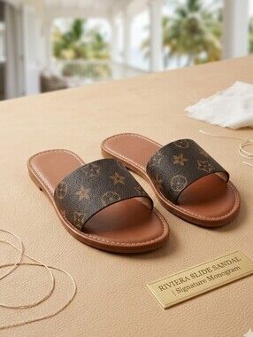 Women's Luxury  Monogram Brown Slide Sandal